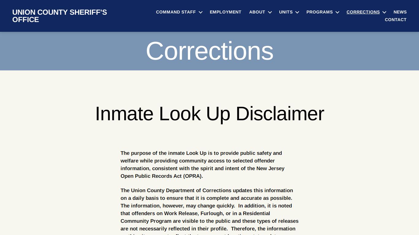 Inmate Look Up Disclaimer – Union County Sheriff's Office